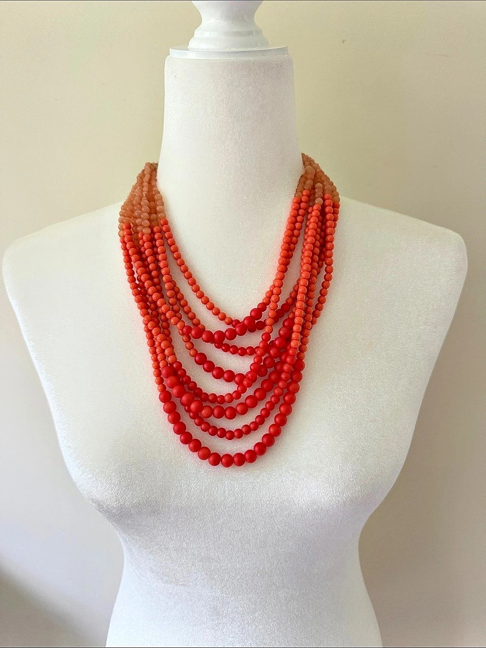 Banana Republic Layered Beaded Necklace in Red & Orange